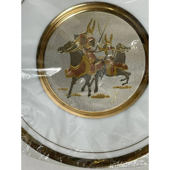 Chokin Plate Samurai Warriors Horseback Plates Gold Plated Display Stand 6" - Picture 3 of 10